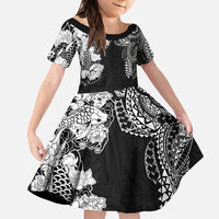 Japanese Irezumi and Hawaiian Polynesian Art Tattoo Family Matching Summer Maxi Dress and Hawaiian Shirt Black Color LT03 Daughter's Dress Black - Polynesian Pride
