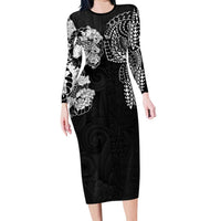 Japanese Irezumi and Hawaiian Polynesian Art Tattoo Long Sleeve Bodycon Dress Black Color - Polynesian Pride