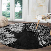 Japanese Irezumi and Hawaiian Polynesian Art Tattoo Round Carpet Black Color - Polynesian Pride