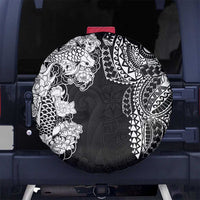 Japanese Irezumi and Hawaiian Polynesian Art Tattoo Spare Tire Cover Black Color - Polynesian Pride