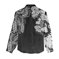 Japanese Irezumi and Hawaiian Polynesian Art Tattoo Women Casual Shirt Black Color - Polynesian Pride