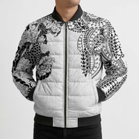 Japanese Irezumi and Hawaiian Polynesian Art Tattoo Bomber Puffer Jacket White Color - Polynesian Pride