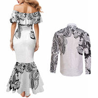 Japanese Irezumi and Hawaiian Polynesian Art Tattoo Couples Matching Mermaid Dress and Long Sleeve Button Shirt White Color LT03 - Polynesian Pride