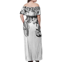 Japanese Irezumi and Hawaiian Polynesian Art Tattoo Family Matching Off Shoulder Maxi Dress and Hawaiian Shirt White Color LT03 - Polynesian Pride