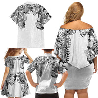 Japanese Irezumi and Hawaiian Polynesian Art Tattoo Family Matching Off Shoulder Short Dress and Hawaiian Shirt White Color LT03 - Polynesian Pride