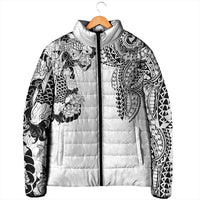 Japanese Irezumi and Hawaiian Polynesian Art Tattoo Padded Jacket White Color - Polynesian Pride