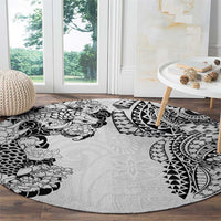 Japanese Irezumi and Hawaiian Polynesian Art Tattoo Round Carpet White Color - Polynesian Pride
