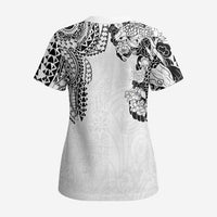 Japanese Irezumi and Hawaiian Polynesian Art Tattoo Scrub Top White Color LT03 - Polynesian Pride