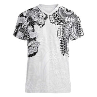 Japanese Irezumi and Hawaiian Polynesian Art Tattoo Women V-Neck T-Shirt White Color - Polynesian Pride