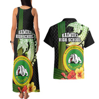 Hawaii Kaimuki High School Couples Matching Tank Maxi Dress and Hawaiian Shirt Tribal Kakau Pattern Mix Hibiscus Flower LT03 - Polynesian Pride