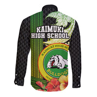 Hawaii Kaimuki High School Long Sleeve Button Shirt Tribal Kakau Pattern Mix Hibiscus Flower LT03 - Polynesian Pride