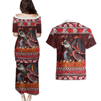 Hawaii KaʻUla Wena Volcano Turtle Couples Matching Puletasi and Hawaiian Shirt Lava and Tropical Plants Tribal Pattern