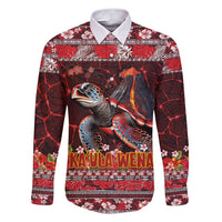 Hawaii KaʻUla Wena Volcano Turtle Family Matching Puletasi and Hawaiian Shirt Lava and Tropical Plants Tribal Pattern