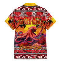 Hawaii KaʻUla Wena Octopus Family Matching Mermaid Dress and Hawaiian Shirt Oceanic Red with Corals and Tropical On Sunset Landscape