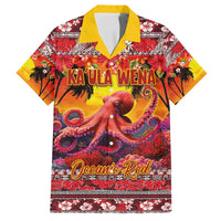 Hawaii KaUla Wena Octopus Family Matching Off Shoulder Short Dress and Hawaiian Shirt Oceanic Red with Corals and Tropical On Sunset Landscape LT03 Dad's Shirt - Short Sleeve Red - Polynesian Pride