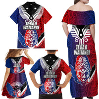 New Zealand Waitangi Family Matching Off Shoulder Maxi Dress and Hawaiian Shirt Kia Ora Maori Koruru Tiki Mask LT03 - Polynesian Pride