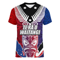 New Zealand Waitangi Women V Neck T Shirt Kia Ora Maori Koruru Tiki Mask LT03 Female Red - Polynesian Pride