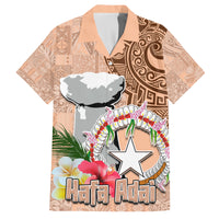 Northern Mariana Islands Hafa Adai Latte Stone Family Matching Off Shoulder Long Sleeve Dress and Hawaiian Shirt Peach Fuzz Color LT03 Dad's Shirt - Short Sleeve Peach Fuzz Color - Polynesian Pride