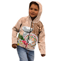 Northern Mariana Islands Hafa Adai Latte Stone Kid Hoodie Peach Fuzz Color LT03 - Polynesian Pride