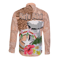 Northern Mariana Islands Hafa Adai Latte Stone Long Sleeve Button Shirt Peach Fuzz Color LT03 - Polynesian Pride