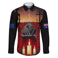 Custom New Zealand and Australia ANZAC Day Family Matching Off Shoulder Maxi Dress and Hawaiian Shirt Gallipoli and Canlelight Lest We Forget LT03 Dad's Shirt - Long Sleeve Black - Polynesian Pride