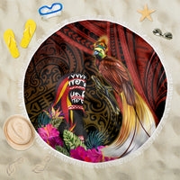 Papua New Guinea Bird-of-Paradise Beach Blanket Hibiscus and Kundu Drum Tribal Pattern