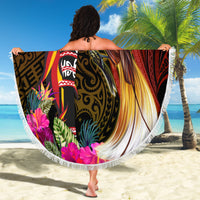 Papua New Guinea Bird-of-Paradise Beach Blanket Hibiscus and Kundu Drum Tribal Pattern
