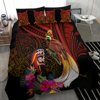 Papua New Guinea Bird-of-Paradise Bedding Set Hibiscus and Kundu Drum Tribal Pattern