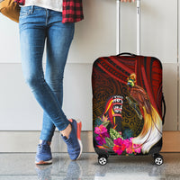 Papua New Guinea Bird-of-Paradise Luggage Cover Hibiscus and Kundu Drum Tribal Pattern