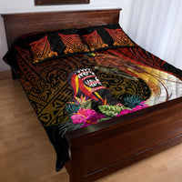 Papua New Guinea Bird-of-Paradise Quilt Bed Set Hibiscus and Kundu Drum Tribal Pattern