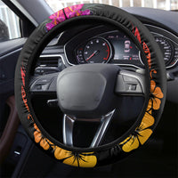 Papua New Guinea Bird-of-Paradise Steering Wheel Cover Hibiscus and Kundu Drum Tribal Pattern