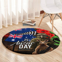 New Zealand and Australia ANZAC Day Round Carpet National Flag mix Kiwi Bird and Kangaroo Soldier Style