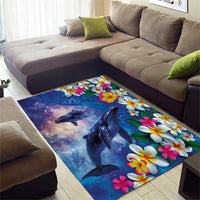 Hawaiian Lei Day Plumeria Humpback Whales Area Rug Polynesian Art Vibrant Starry Nebula Style