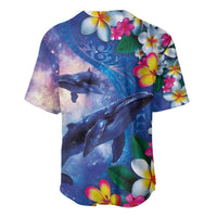 Hawaiian Lei Day Plumeria Humpback Whales Baseball Jersey Polynesian Art Vibrant Starry Nebula Style