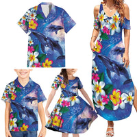 Hawaiian Lei Day Plumeria Humpback Whales Family Matching Summer Maxi Dress and Hawaiian Shirt Polynesian Art Vibrant Starry Nebula Style
