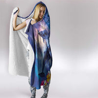 Hawaiian Lei Day Plumeria Humpback Whales Hooded Blanket Polynesian Art Vibrant Starry Nebula Style