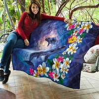 Hawaiian Lei Day Plumeria Humpback Whales Quilt Polynesian Art Vibrant Starry Nebula Style