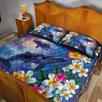 Hawaiian Lei Day Plumeria Humpback Whales Quilt Bed Set Polynesian Art Vibrant Starry Nebula Style