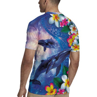 Hawaiian Lei Day Plumeria Humpback Whales Rugby Jersey Polynesian Art Vibrant Starry Nebula Style