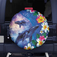Hawaiian Lei Day Plumeria Humpback Whales Spare Tire Cover Polynesian Art Vibrant Starry Nebula Style