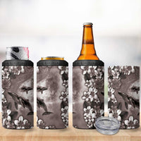 Hawaiian Lei Day Plumeria Humpback Whales 4 in 1 Can Cooler Tumbler Polynesian Art Vibrant Starry Nebula Grayscale Style