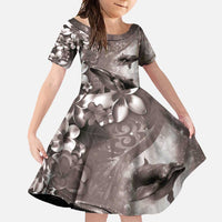Hawaiian Lei Day Plumeria Humpback Whales Family Matching Short Sleeve Bodycon Dress and Hawaiian Shirt Polynesian Art Vibrant Starry Nebula Grayscale Style
