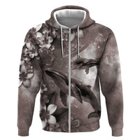 Hawaiian Lei Day Plumeria Humpback Whales Hoodie Polynesian Art Vibrant Starry Nebula Grayscale Style