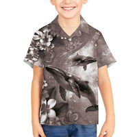 Hawaiian Lei Day Plumeria Humpback Whales Kid Hawaiian Shirt Polynesian Art Vibrant Starry Nebula Grayscale Style