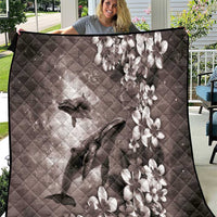 Hawaiian Lei Day Plumeria Humpback Whales Quilt Polynesian Art Vibrant Starry Nebula Grayscale Style