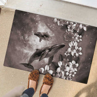 Hawaiian Lei Day Plumeria Humpback Whales Rubber Doormat Polynesian Art Vibrant Starry Nebula Grayscale Style