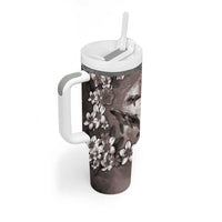 Hawaiian Lei Day Plumeria Humpback Whales Tumbler With Handle Polynesian Art Vibrant Starry Nebula Grayscale Style