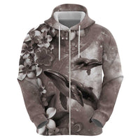 Hawaiian Lei Day Plumeria Humpback Whales Zip Hoodie Polynesian Art Vibrant Starry Nebula Grayscale Style