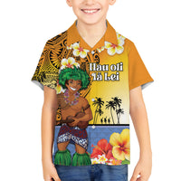 Happy Lei Day Family Matching Long Sleeve Bodycon Dress and Hawaiian Shirt Hula Male Dancer Polynesian Flower Kakau Pattern LT03 Son's Shirt Yellow - Polynesian Pride