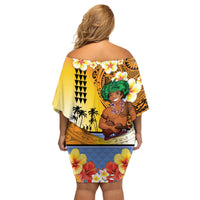 Happy Lei Day Family Matching Off Shoulder Short Dress and Hawaiian Shirt Hula Male Dancer Polynesian Flower Kakau Pattern